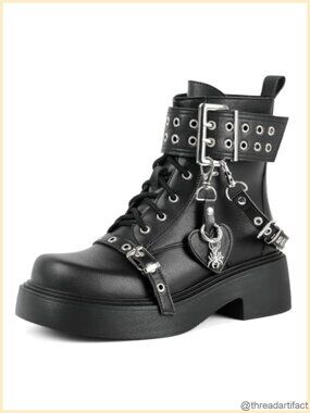 Womens Goth Platform Ankle Boots Chunky Heel Lace Up Booties